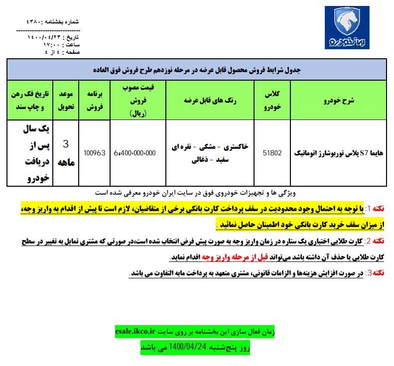 جزئیات مرحله نوزدهم فروش فوق العاده ایران خودرو (۲۳ تیرماه ۱۴۰۰)